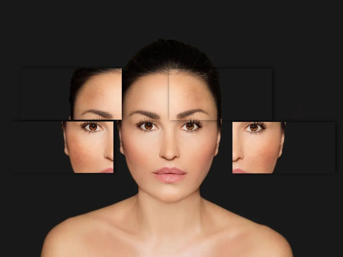 A woman with multiple faces in front of her.